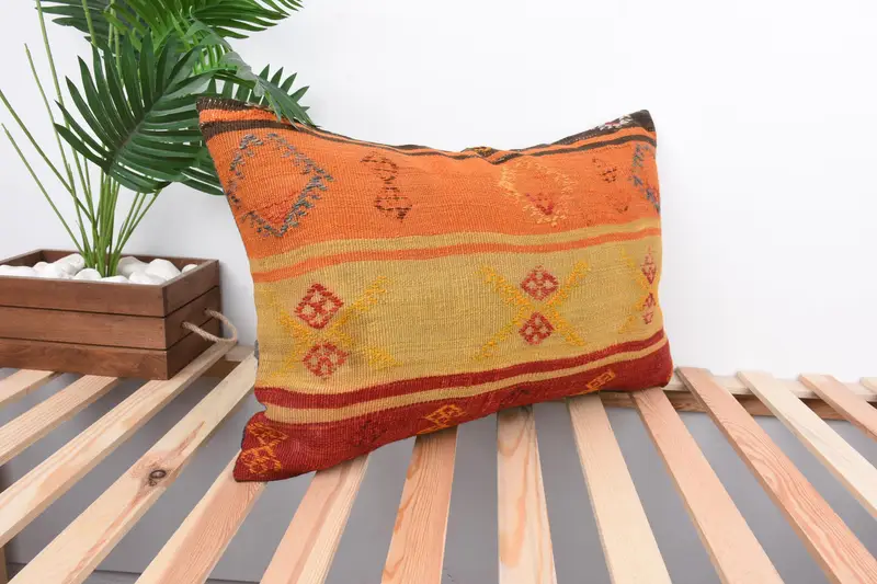 Turkish Corner Cushion, Turkish Pillow, Gift Pillow, Cushion Cover, Armchair Cushion Case, 16x24 Orange Pillow Sham, Pillow for Couch - 4