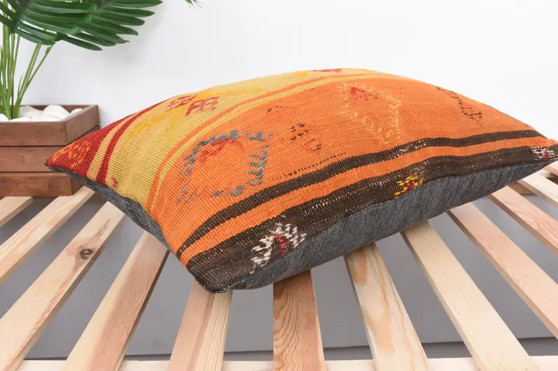 Turkish Corner Cushion, Turkish Pillow, Gift Pillow, Cushion Cover, Armchair Cushion Case, 16x24 Orange Pillow Sham, Pillow for Couch - 6