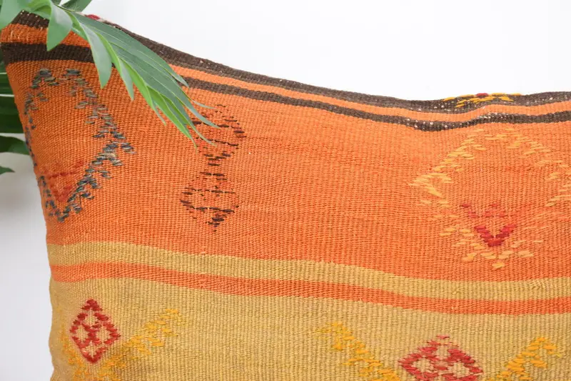 Turkish Corner Cushion, Turkish Pillow, Gift Pillow, Cushion Cover, Armchair Cushion Case, 16x24 Orange Pillow Sham, Pillow for Couch - 2