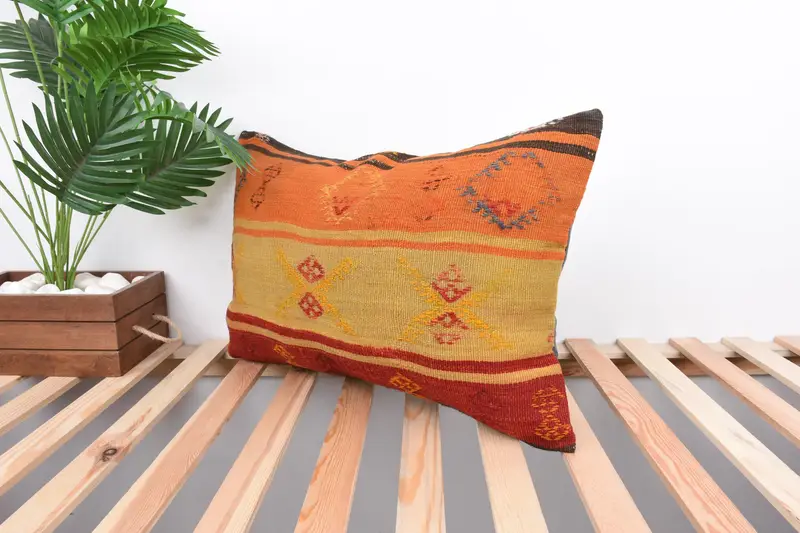 Turkish Corner Cushion, Turkish Pillow, Gift Pillow, Cushion Cover, Armchair Cushion Case, 16x24 Orange Pillow Sham, Pillow for Couch - 5