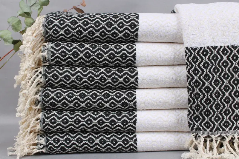 Organic Towel Black-White Diamond, Personalizable, 40x67 Inches