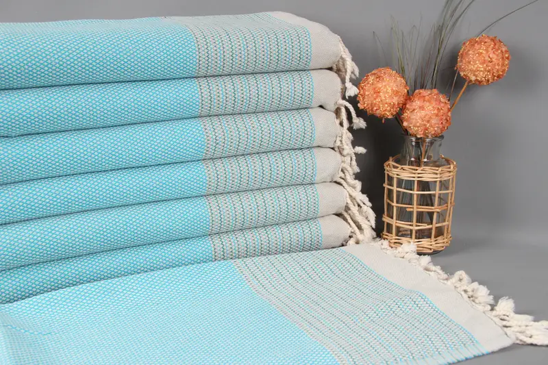 Handwoven Dish Towel Turquoise-Blue Striped, Organic Cotton, 20x36 Inches