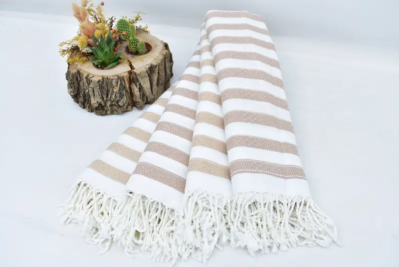 Employee Gifts, Handmade Gift, Cotton towel, Sand-resistant Turkish towel for travel, Monogram Turkish Towel, 70x36 Cotton Striped Towel - 3