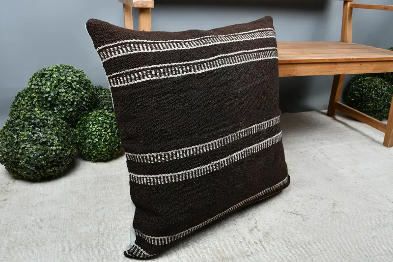 Vintage Kilim Throw Pillow, Vintage Kilim Pillow, Pillow Cover, Decorative Throw Cushion Case, Vintage Pillow, 28x28 Black Pillow Cover - 7