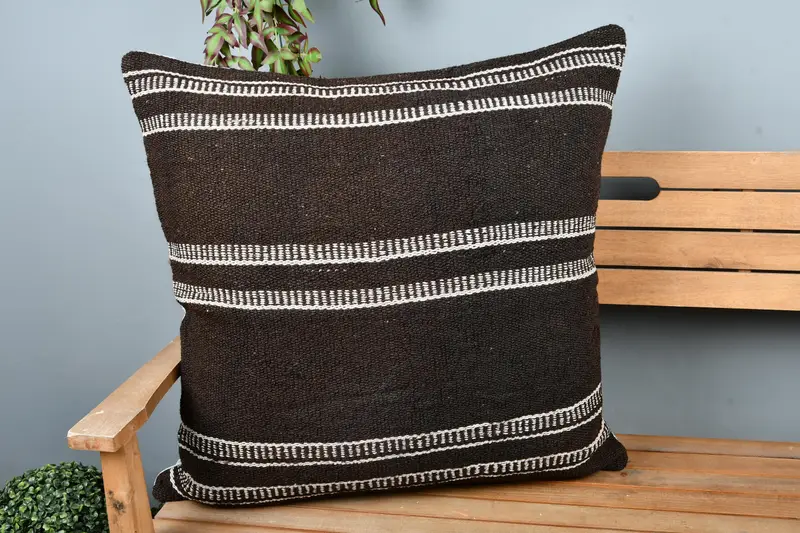 Vintage Kilim Throw Pillow, Vintage Kilim Pillow, Pillow Cover, Decorative Throw Cushion Case, Vintage Pillow, 28x28 Black Pillow Cover - 1