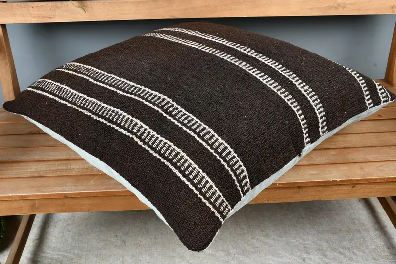 Vintage Kilim Throw Pillow, Vintage Kilim Pillow, Pillow Cover, Decorative Throw Cushion Case, Vintage Pillow, 28x28 Black Pillow Cover - 2