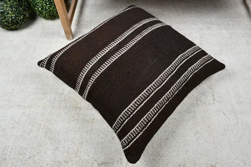 Vintage Kilim Throw Pillow, Vintage Kilim Pillow, Pillow Cover, Decorative Throw Cushion Case, Vintage Pillow, 28x28 Black Pillow Cover - 8