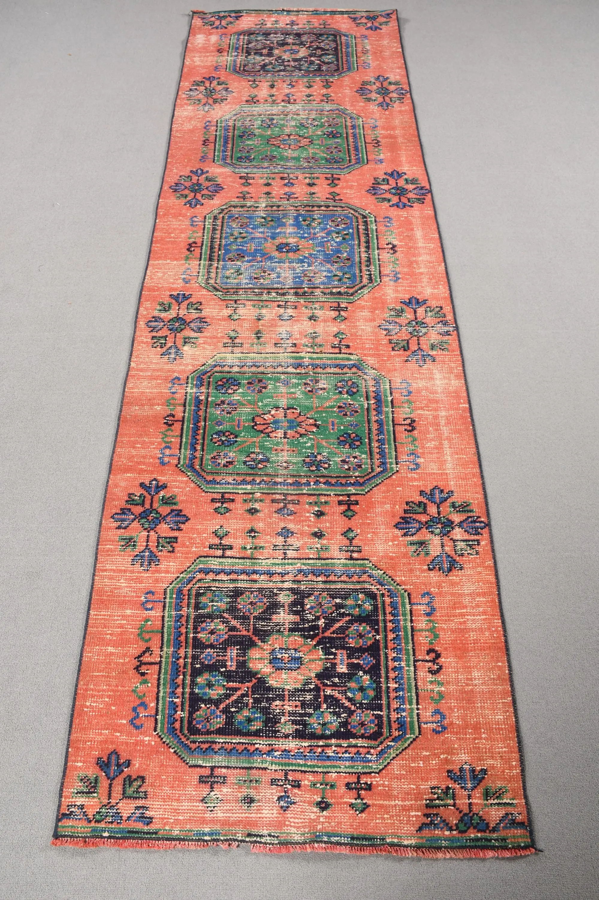Turkish Vintage Rug 2.7x9.7 ft, Red Bordered Rug - 1