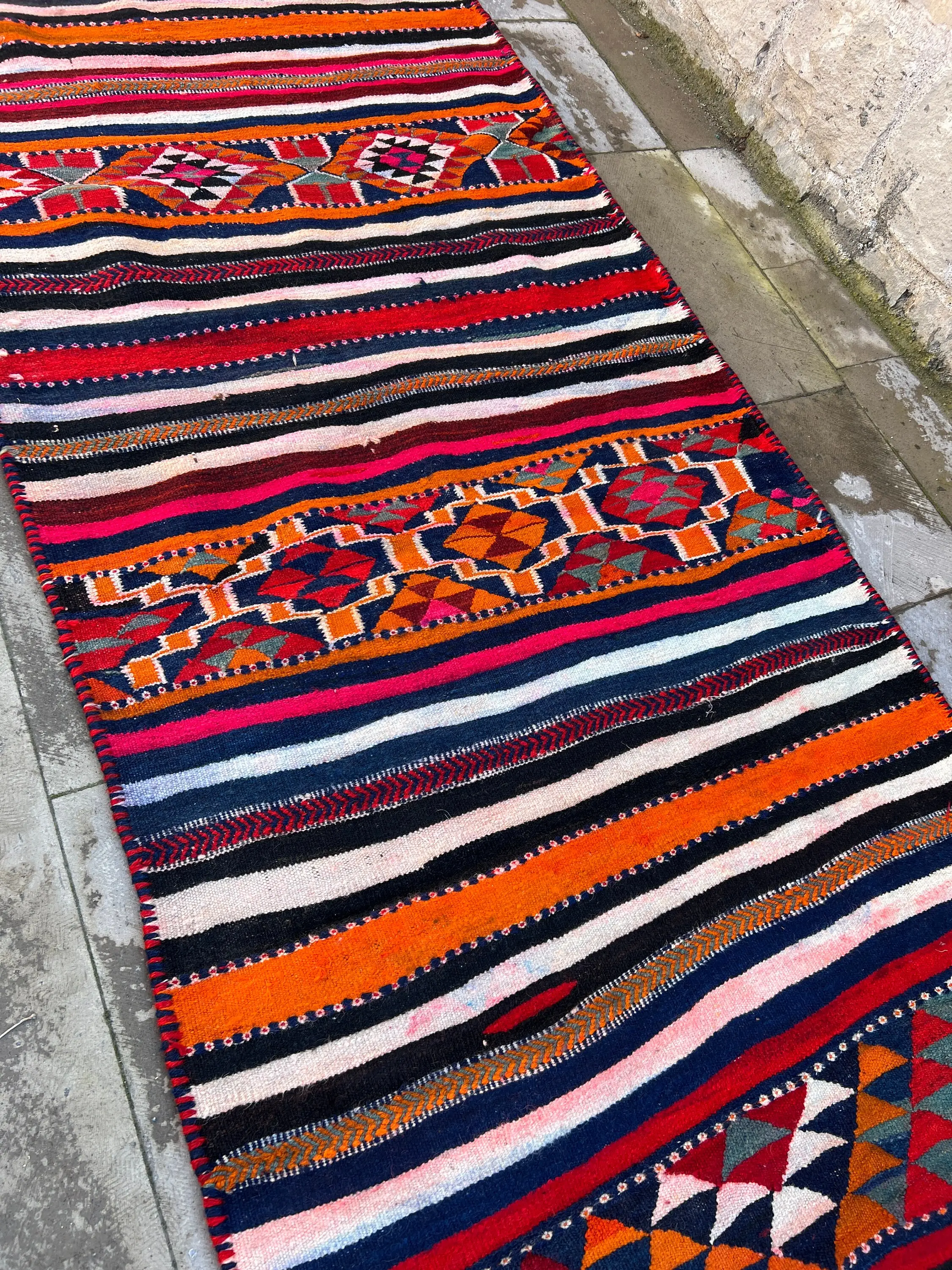Turkish Vintage Rug 3.7x13.9 ft (112x425 cm), Herki Red Wool Rug - 1