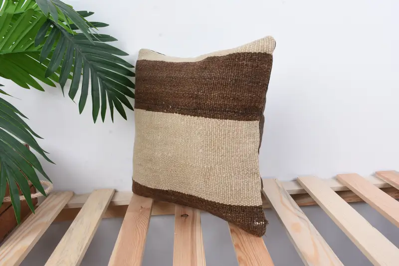 Kilim Pillow Cover, Pastel Pillow Cover, Antique Pillows, Cushion Cover, 12x12 Brown Cushion, Throw Kilim Pillow, Anatolian Cushion Case - 5