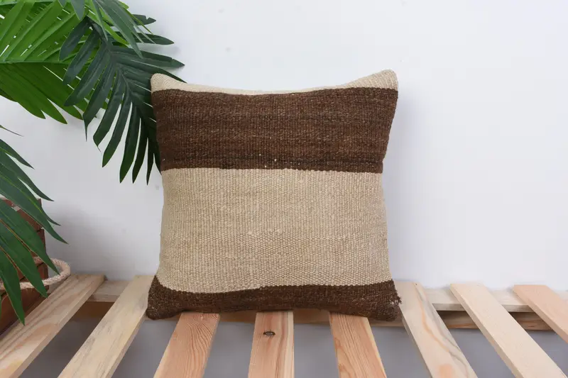 Kilim Pillow Cover, Pastel Pillow Cover, Antique Pillows, Cushion Cover, 12x12 Brown Cushion, Throw Kilim Pillow, Anatolian Cushion Case - 1