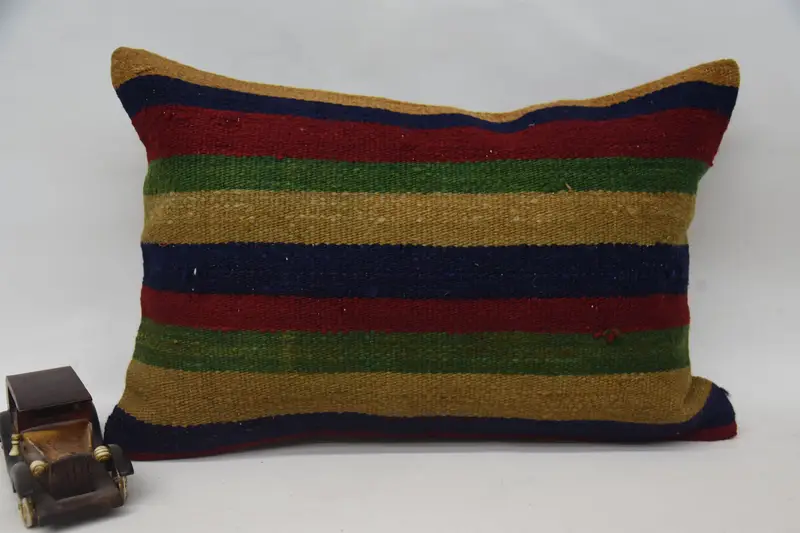 Kahverengi & Kırmızı Çizgili Kırlent, 24x16 Nakışlı Kırlent