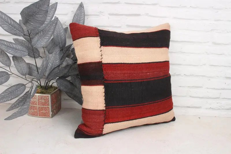 Kilim Cushion Sham, Cushion Cover, Gift Pillow, Turkish Kilim Pillow, 18x18 Red Cushion Cover, Custom Cushion, Muted Cushion Case, Oriental Cushion - 3