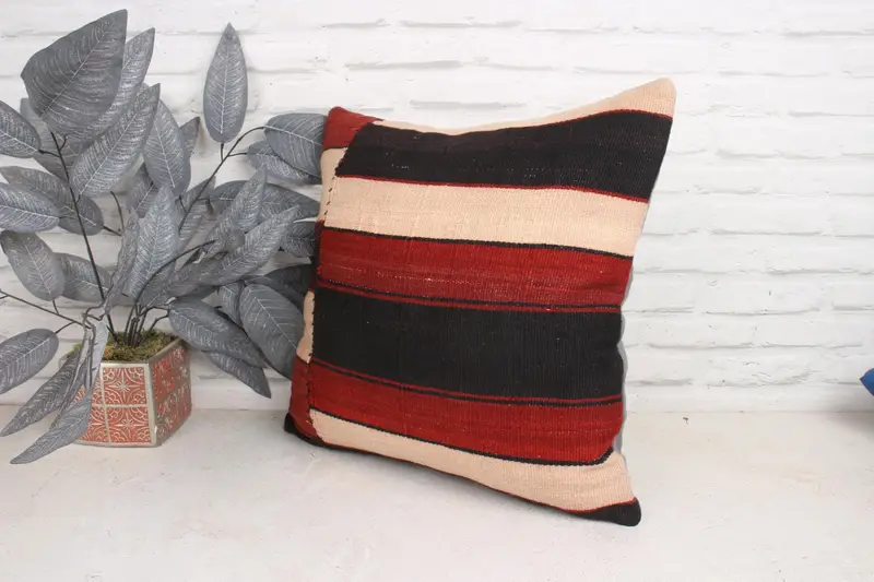 Kilim Cushion Sham, Cushion Cover, Gift Pillow, Turkish Kilim Pillow, 18x18 Red Cushion Cover, Custom Cushion, Muted Cushion Case, Oriental Cushion - 4
