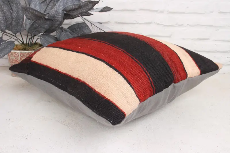Kilim Cushion Sham, Cushion Cover, Gift Pillow, Turkish Kilim Pillow, 18x18 Red Cushion Cover, Custom Cushion, Muted Cushion Case, Oriental Cushion - 6