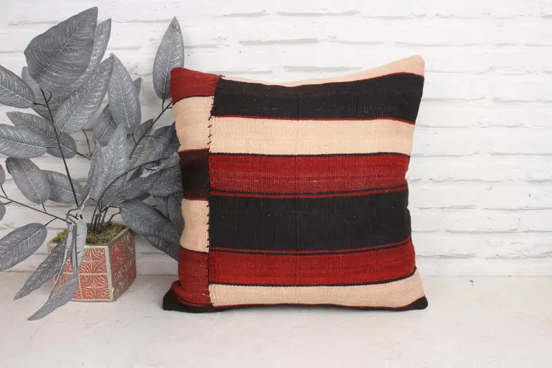 Kilim Cushion Sham, Cushion Cover, Gift Pillow, Turkish Kilim Pillow, 18x18 Red Cushion Cover, Custom Cushion, Muted Cushion Case, Oriental Cushion - 1