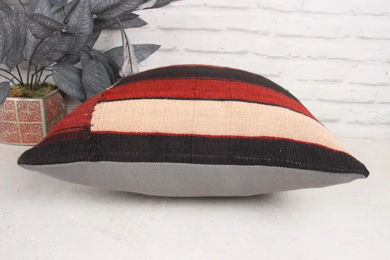 Kilim Cushion Sham, Cushion Cover, Gift Pillow, Turkish Kilim Pillow, 18x18 Red Cushion Cover, Custom Cushion, Muted Cushion Case, Oriental Cushion - 5