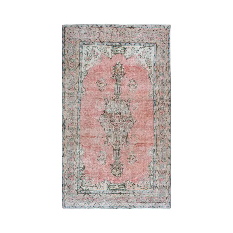 Oushak Vintage Rug, 6x10.5 ft Turkish Rug, Red Floral Wool Rug - 1