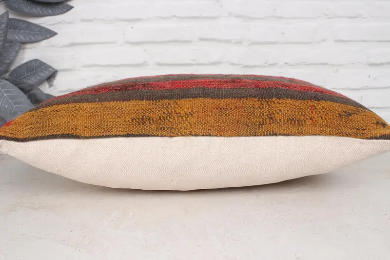 Turkish Pillow, Cushion Case, Turkish Kilim Pillow, 16x24 Red Pillow, Rustic Cushion Case, Kilim Cushion Sham, Traditional Pillow Cover - 5