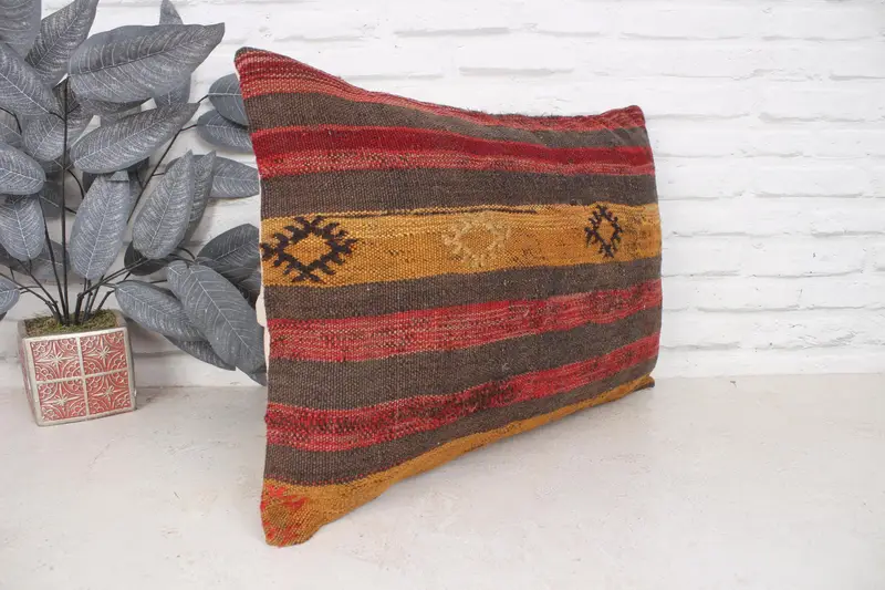 Turkish Pillow, Cushion Case, Turkish Kilim Pillow, 16x24 Red Pillow, Rustic Cushion Case, Kilim Cushion Sham, Traditional Pillow Cover - 3