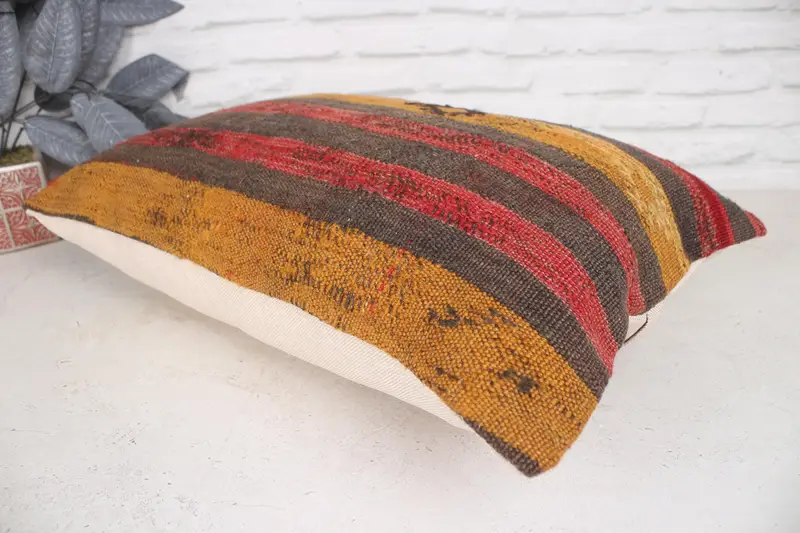 Turkish Pillow, Cushion Case, Turkish Kilim Pillow, 16x24 Red Pillow, Rustic Cushion Case, Kilim Cushion Sham, Traditional Pillow Cover - 6