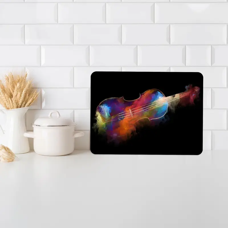 Contemporary Glass Cutting Board with Abstract Violin Design