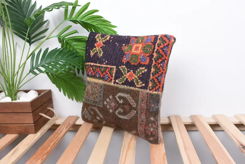 Throw Kilim Pillow, Cushion Cover, Ikat Cushion, 14x14 Green Pillow Cover, Kilim Cushion Sham, Vintage Kilim Throw Pillow, Turkish Rugs Pillow Case - 5