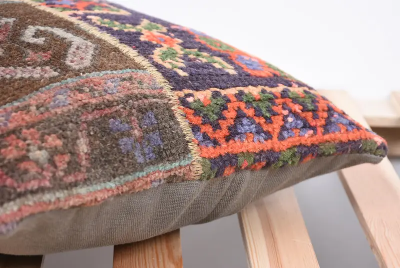 Throw Kilim Pillow, Cushion Cover, Ikat Cushion, 14x14 Green Pillow Cover, Kilim Cushion Sham, Vintage Kilim Throw Pillow, Turkish Rugs Pillow Case - 7