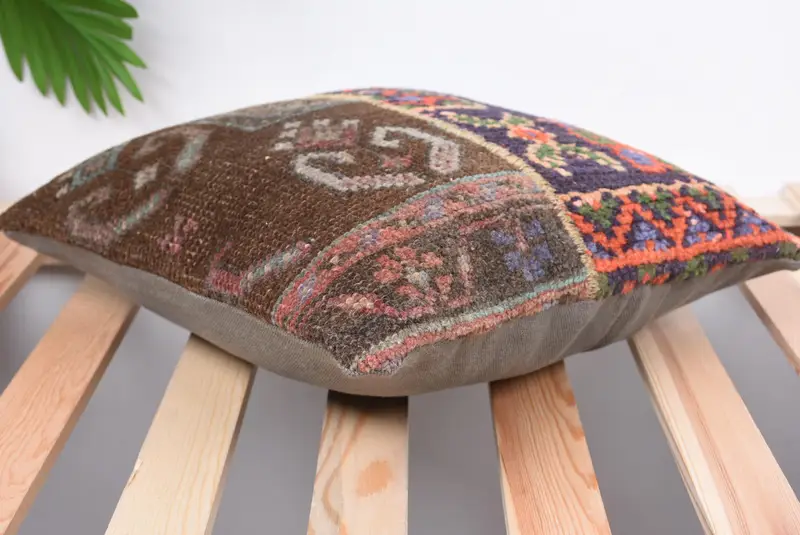 Throw Kilim Pillow, Cushion Cover, Ikat Cushion, 14x14 Green Pillow Cover, Kilim Cushion Sham, Vintage Kilim Throw Pillow, Turkish Rugs Pillow Case - 6