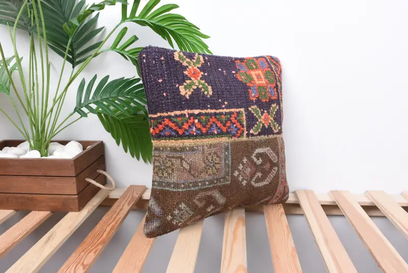 Throw Kilim Pillow, Cushion Cover, Ikat Cushion, 14x14 Green Pillow Cover, Kilim Cushion Sham, Vintage Kilim Throw Pillow, Turkish Rugs Pillow Case - 4
