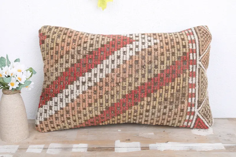 Pillow for Couch, 12x20 Beige Cushion, Kilim Pillow Cover, Pillow for Sofa, Cushion Cover, Handmade Throw Pillow, Bohemian Cushion Cushion - 2