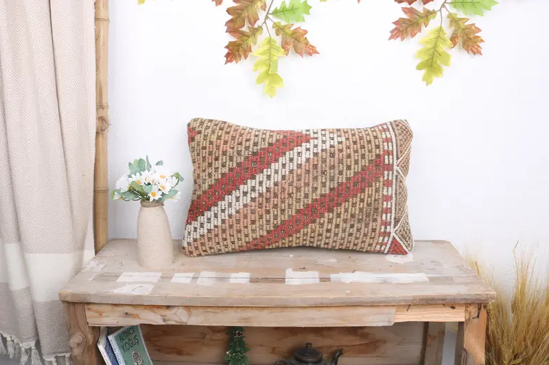 Pillow for Couch, 12x20 Beige Cushion, Kilim Pillow Cover, Pillow for Sofa, Cushion Cover, Handmade Throw Pillow, Bohemian Cushion Cushion - 1