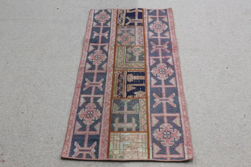 Alfombra Patchwork Roja y Azul 5x11m Decoración Elegante