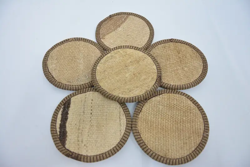 Bohemian Beige Kilim Coaster, Unique Round Coaster