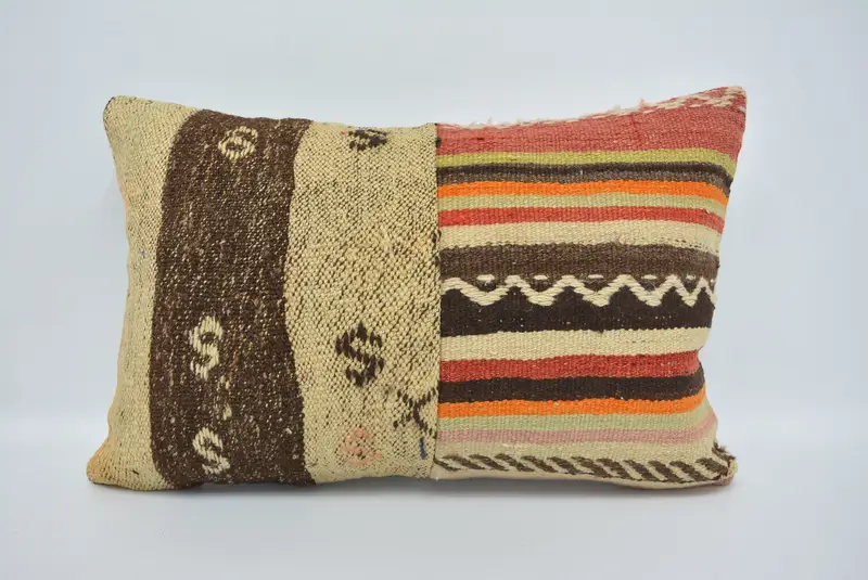 Turkish Kilim Pillow, Ethnic Pillow Cover Pillow Cover, Natural Cushion Cover, Boho Pillow, 16x24 Beige Pillow, Pillow Sham, Home Decor Pillow - 1