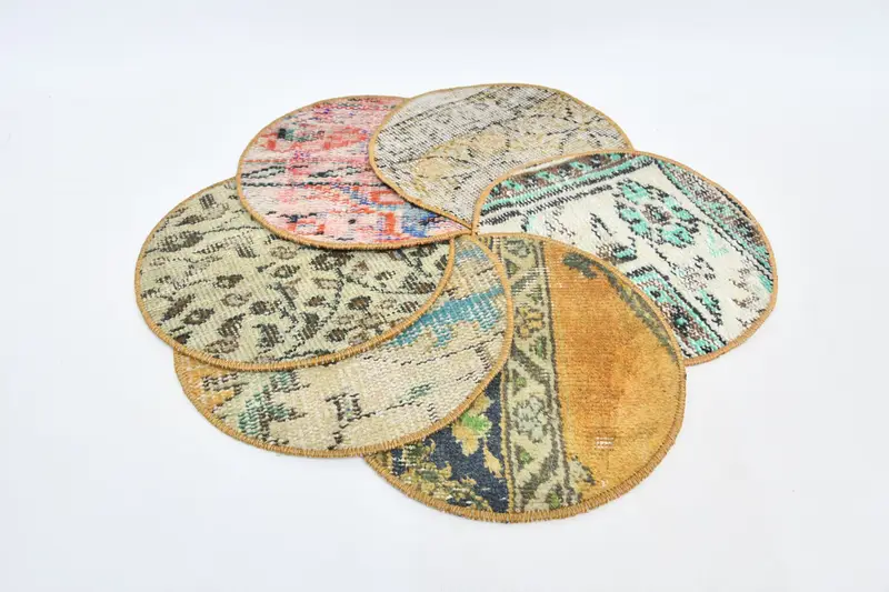 Mantel individual Kilim marrón y verde, posavasos de alfombra antideslizante