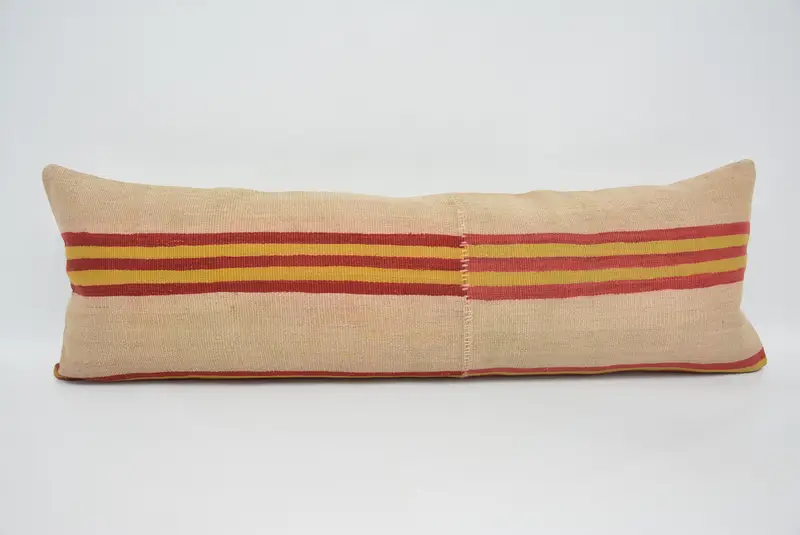 Beige und rot gestreiftes Wurfkissen, vielseitiges 16x48 Dekokissen