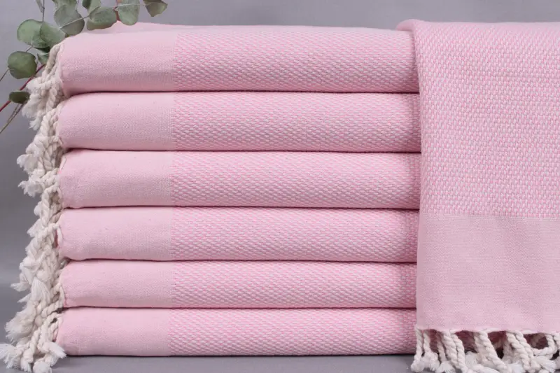 Hanging Kitchen Hand Towel Pink Polka Dot, Beige, Turkish Cotton, 24x44 Inches