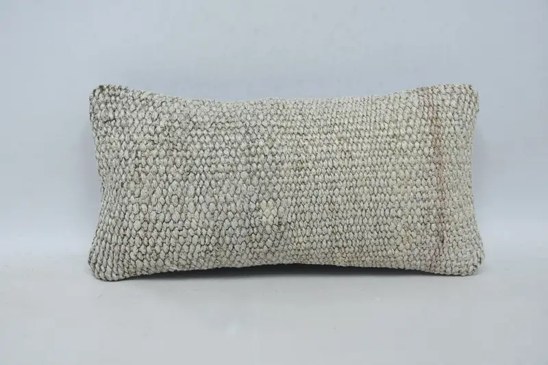 Geometric Throw Gift Cushion Case, Beige 8x16 inch Wool Pillow - 1