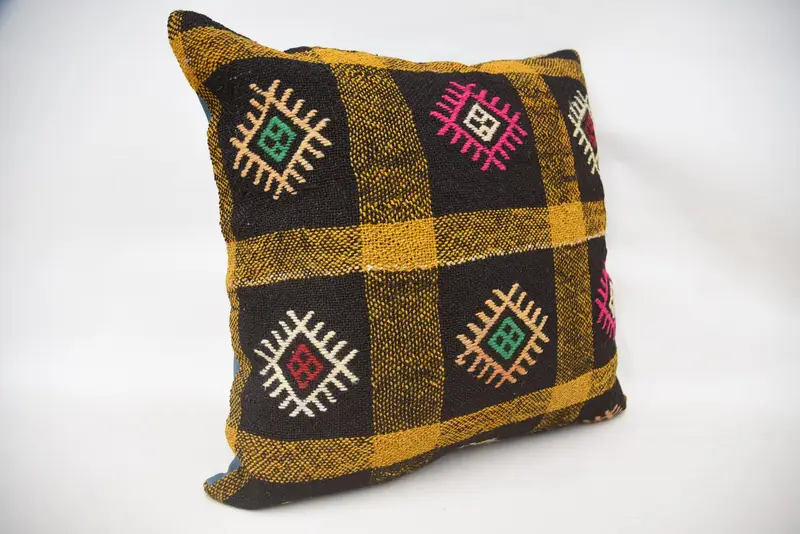 Cushion Cover, Kilim Cushion Sham, Anatolian Cushion Cover, Vintage Kilim Pillow, Boho Pillow Sham Cover, 24x24 Orange Pillow Cover - 2