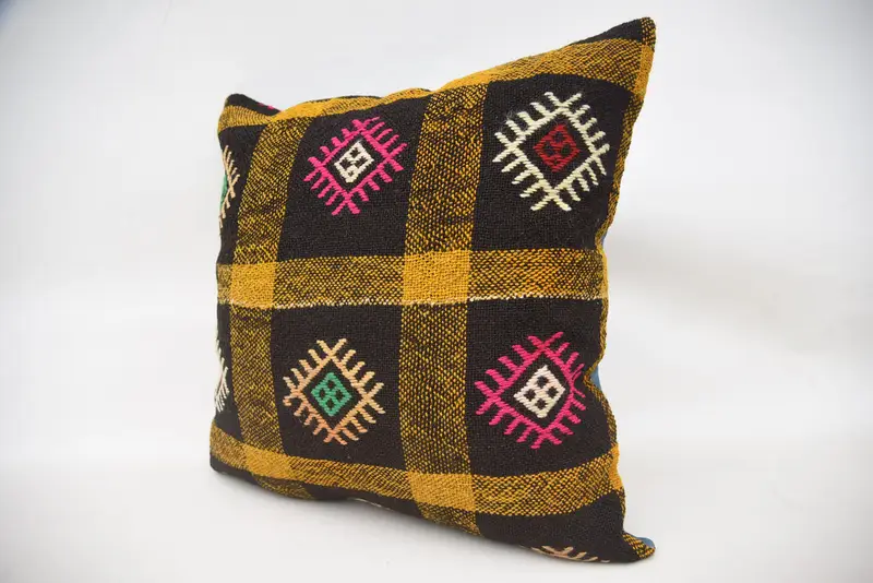 Cushion Cover, Kilim Cushion Sham, Anatolian Cushion Cover, Vintage Kilim Pillow, Boho Pillow Sham Cover, 24x24 Orange Pillow Cover - 3