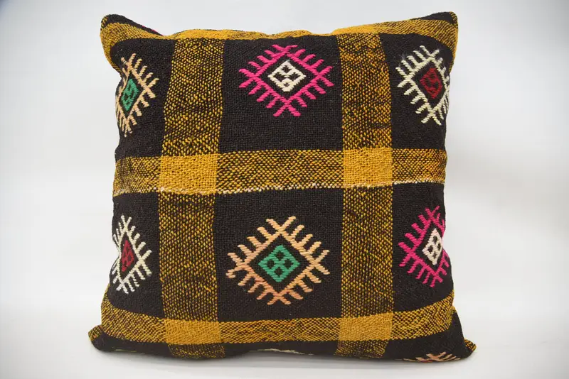 Cushion Cover, Kilim Cushion Sham, Anatolian Cushion Cover, Vintage Kilim Pillow, Boho Pillow Sham Cover, 24x24 Orange Pillow Cover - 4