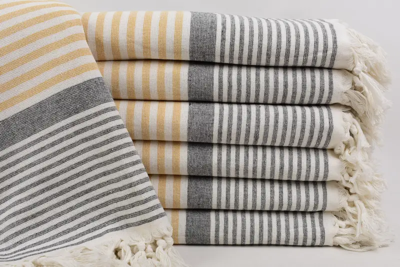 Bridesmaid Mustard Striped Terry Towel, 67x40 Inches, Organic Cotton