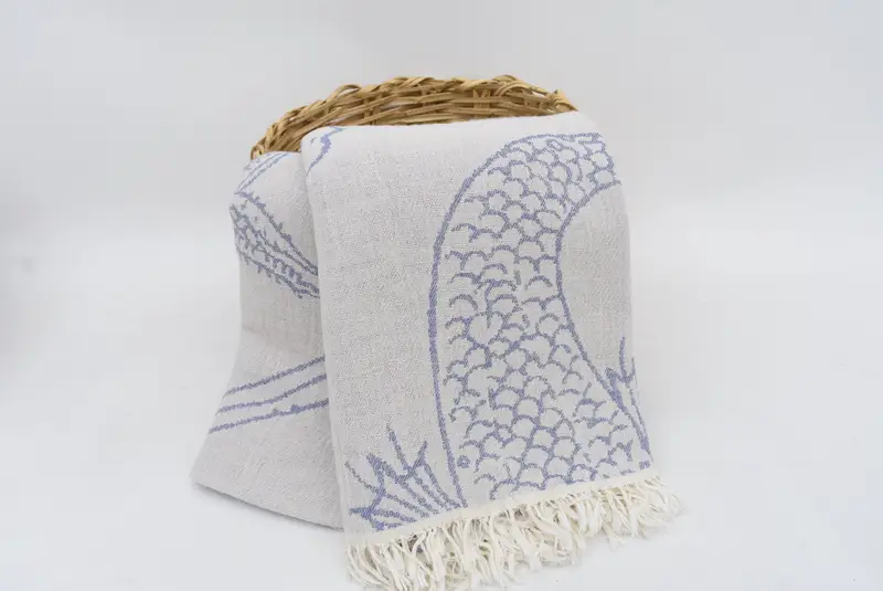 Woven Blanket, Bachelorette Gifts, Wedding For Favor, Organic Throw, Bachelorette Party Favors, 96x76 Cotton Sea Creatures and Mermaid Design Towel - 7