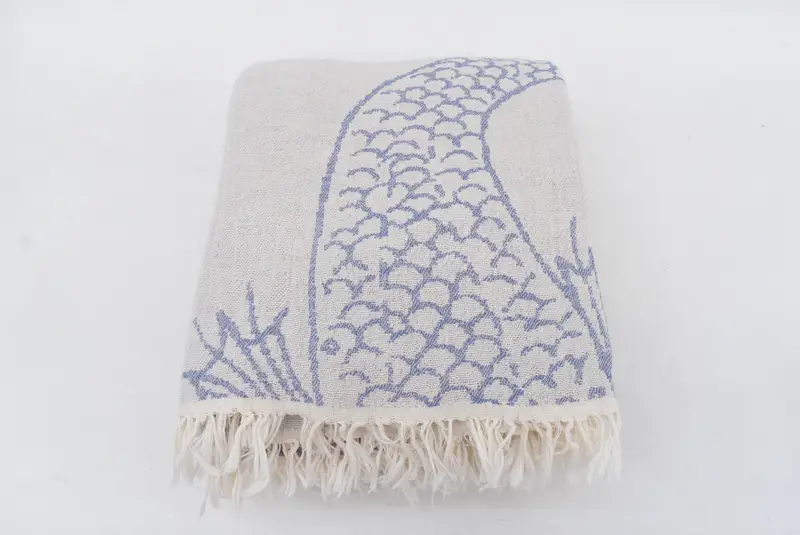 Woven Blanket, Bachelorette Gifts, Wedding For Favor, Organic Throw, Bachelorette Party Favors, 96x76 Cotton Sea Creatures and Mermaid Design Towel - 5