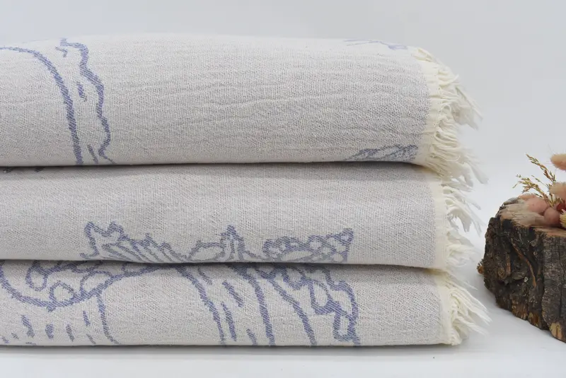 Woven Blanket, Bachelorette Gifts, Wedding For Favor, Organic Throw, Bachelorette Party Favors, 96x76 Cotton Sea Creatures and Mermaid Design Towel - 2