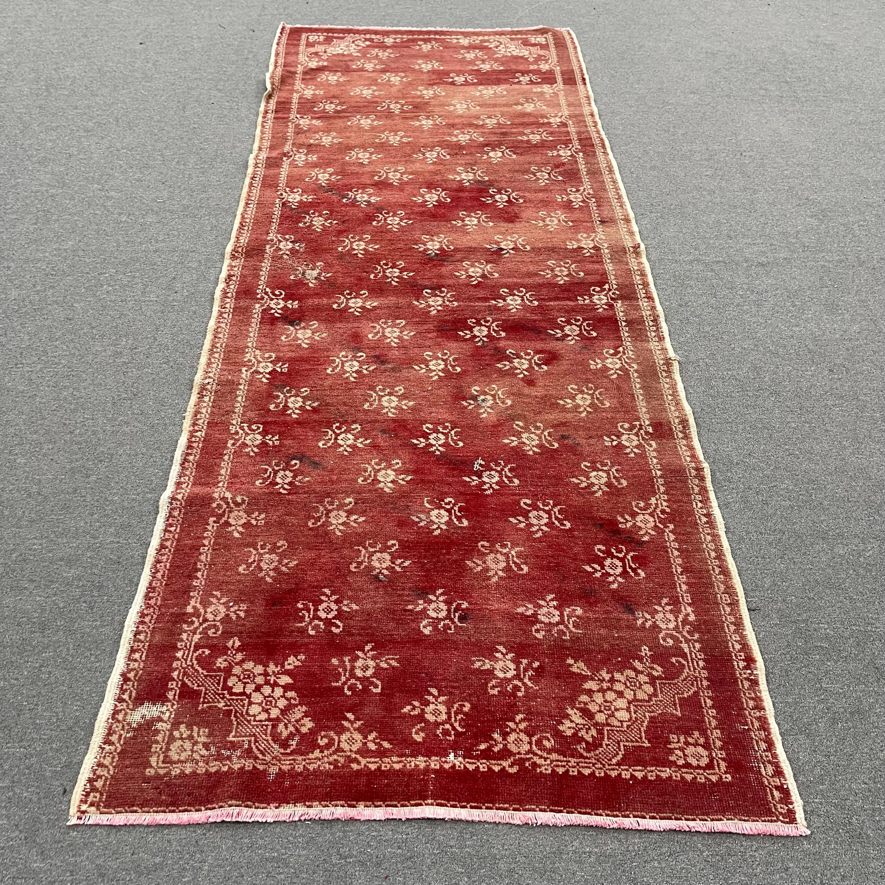3,7x9,8 ft türkischer Vintage-Teppich, Läuferteppich, roter Wollteppich - 1
