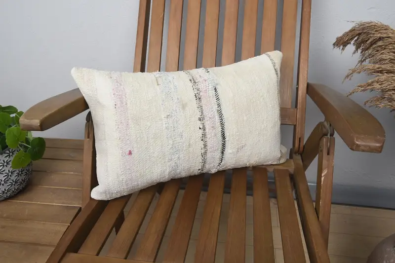 Indoor Turkish Wool Cushion, Beige 30x50 cm Gift Striped Cushion Cover - 1