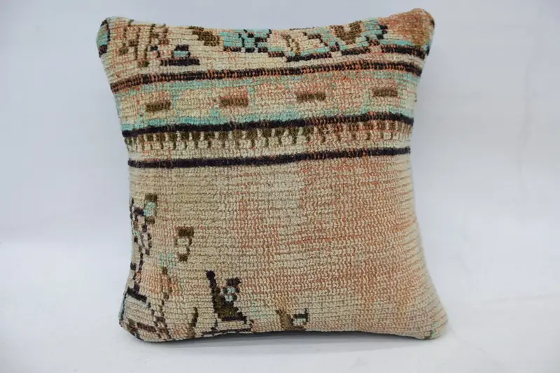 Aesthetic Cushion, 14x14 Beige Pillow Sham, Boho Pillow, Southwestern Pillow, Vintage Kilim Pillow, Gift Pillow, Pillow Case, Chair Cushion Cover - 1