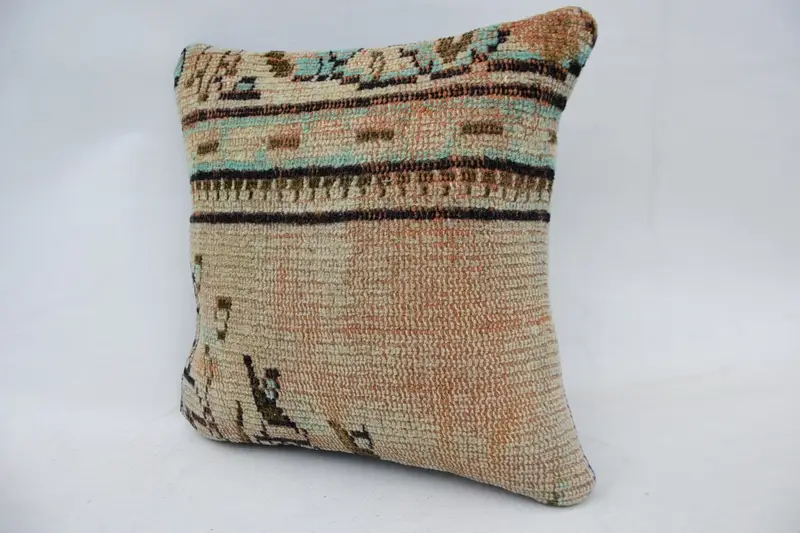 Aesthetic Cushion, 14x14 Beige Pillow Sham, Boho Pillow, Southwestern Pillow, Vintage Kilim Pillow, Gift Pillow, Pillow Case, Chair Cushion Cover - 3